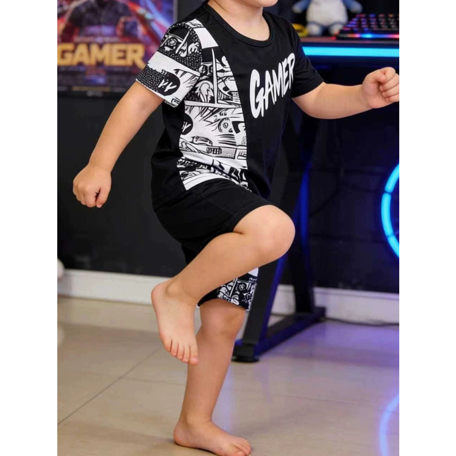 Children’s Gamer Print Round Neck Tee and Shorts Set Apparel and Accessories