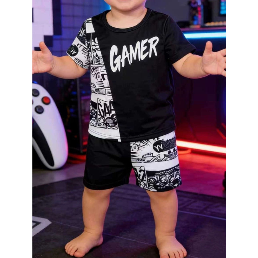 Children’s Gamer Print Round Neck Tee and Shorts Set Black / 1Y Apparel and Accessories