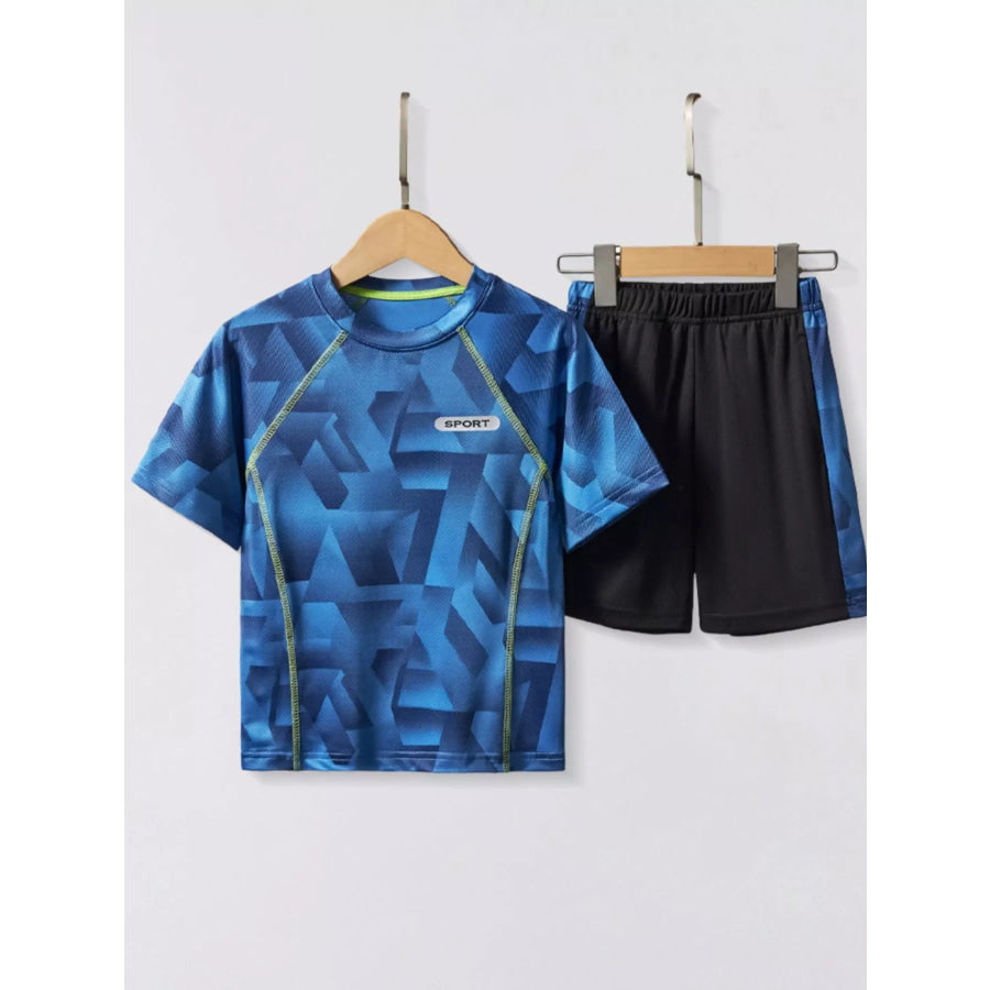 Children’s Geometric Print Quick Dry Sport Set Dark Blue / 4Y Apparel and Accessories