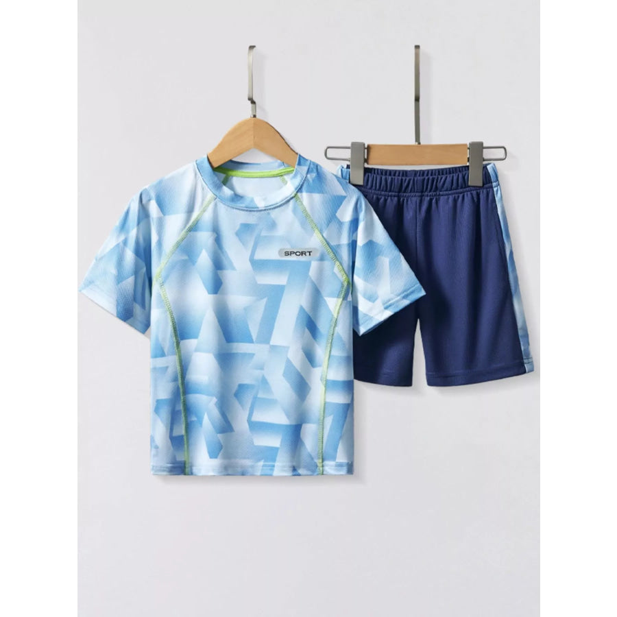 Children’s Geometric Print Quick Dry Tee and Shorts Set Sky Blue / 4Y Apparel and Accessories