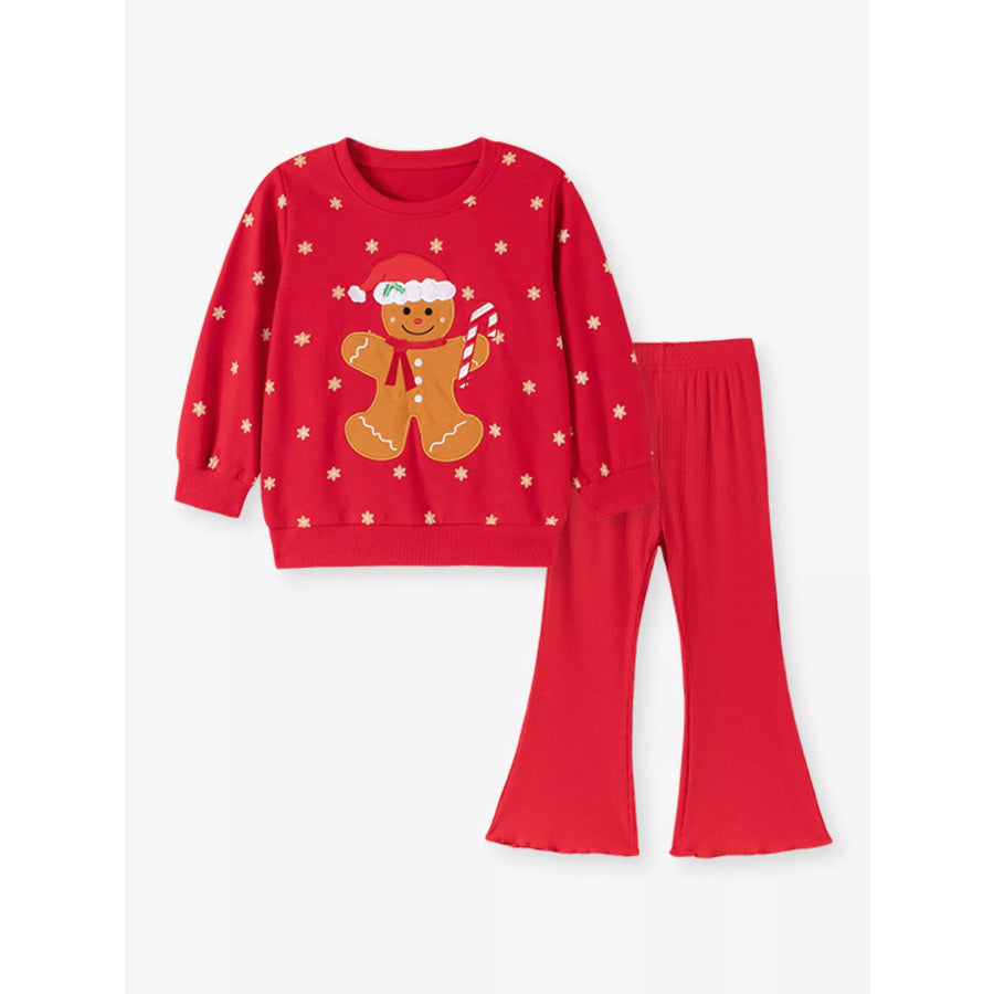 Children’s Gingerbread Man Graphic Sweatshirt and Flared Pants Set Deep Red / 2Y Apparel Accessories