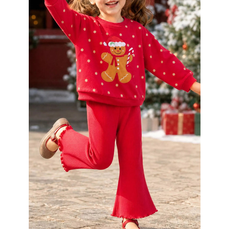 Children’s Gingerbread Man Graphic Sweatshirt and Flared Pants Set Deep Red / 2Y Apparel Accessories