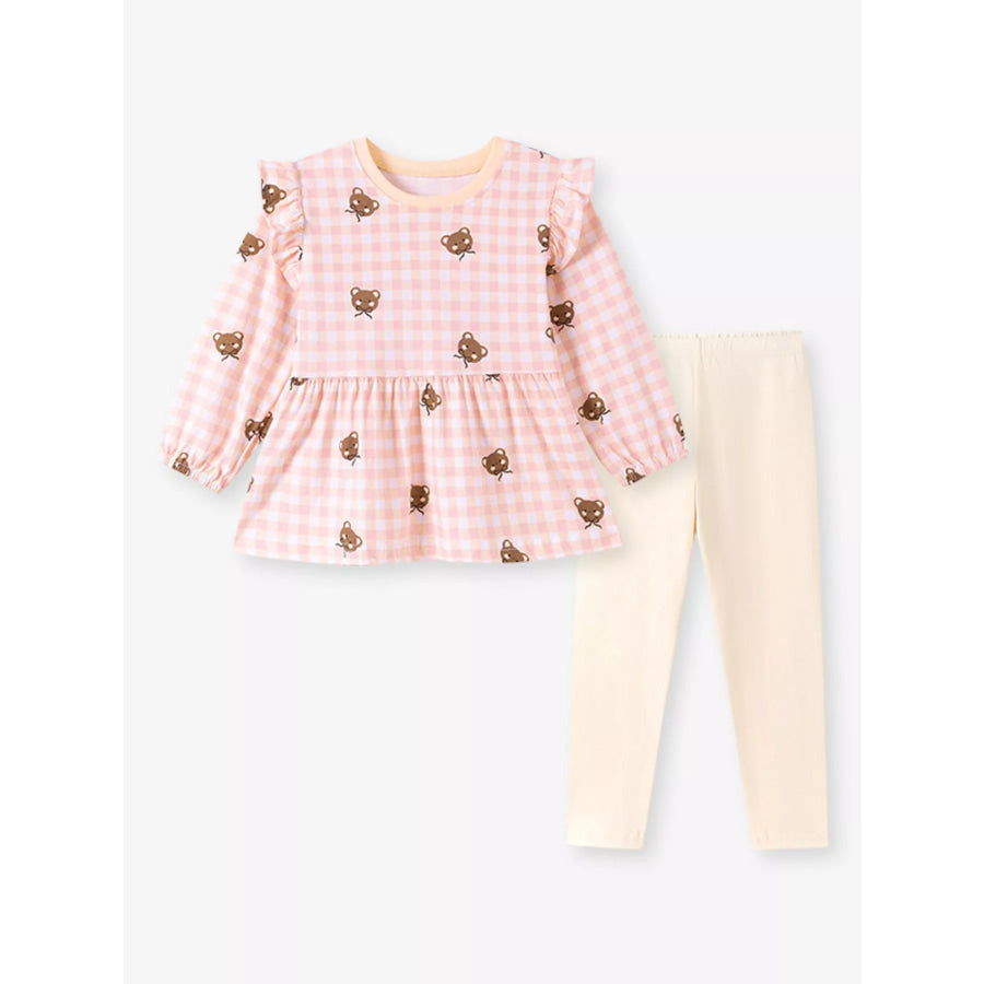 Children’s Gingham Bear Print Peplum Top and Leggings Set Apparel Accessories