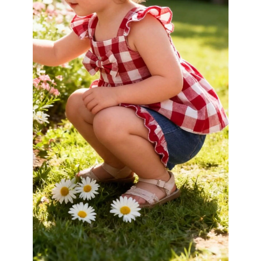 Children’s Gingham Bowknot Ruffle Trim Top and Shorts Set Apparel and Accessories