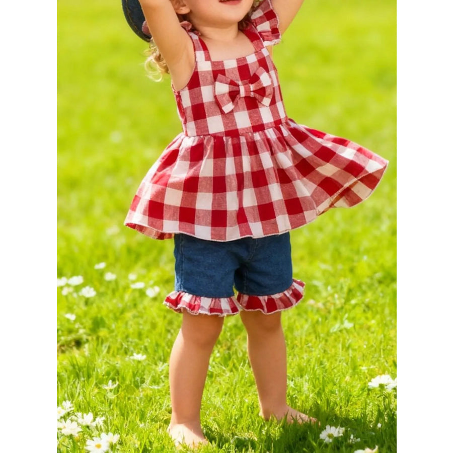 Children’s Gingham Bowknot Ruffle Trim Top and Shorts Set Red / 6-9M Apparel and Accessories