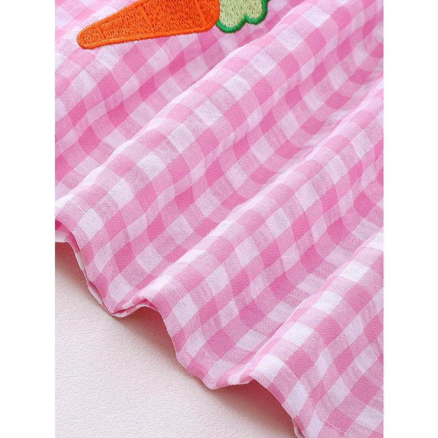 Children’s Gingham Bunny & Carrot Embroidered Peter Pan Collar Smocked Dress Apparel and Accessories