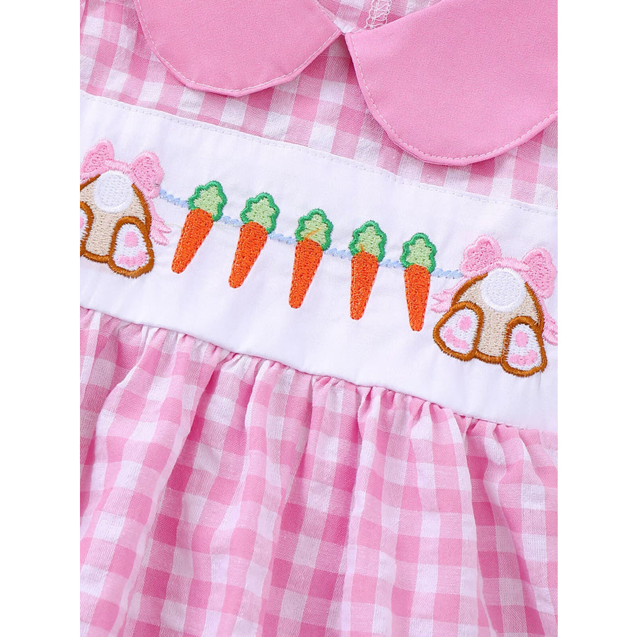 Children’s Gingham Bunny & Carrot Embroidered Peter Pan Collar Smocked Dress Apparel and Accessories