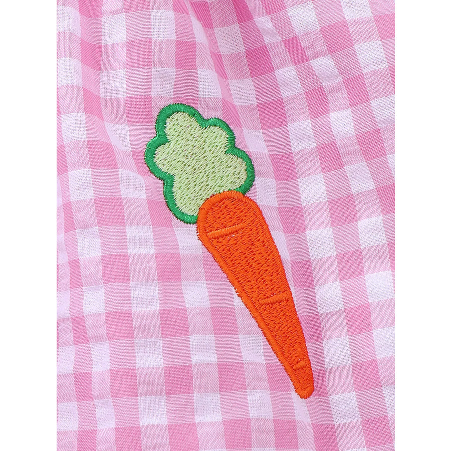 Children’s Gingham Bunny & Carrot Embroidered Peter Pan Collar Smocked Dress Apparel and Accessories