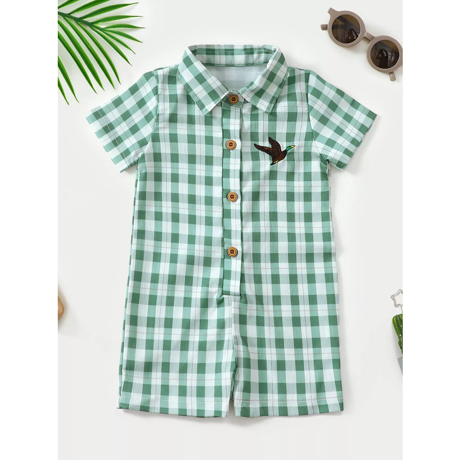 Children’s Gingham Duck Embroidered One-Piece Black / 0-3M Apparel and Accessories