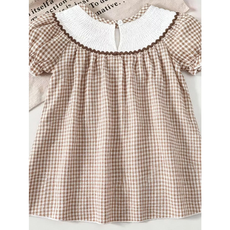 Children’s Gingham Football Puff Sleeve Dress Apparel and Accessories