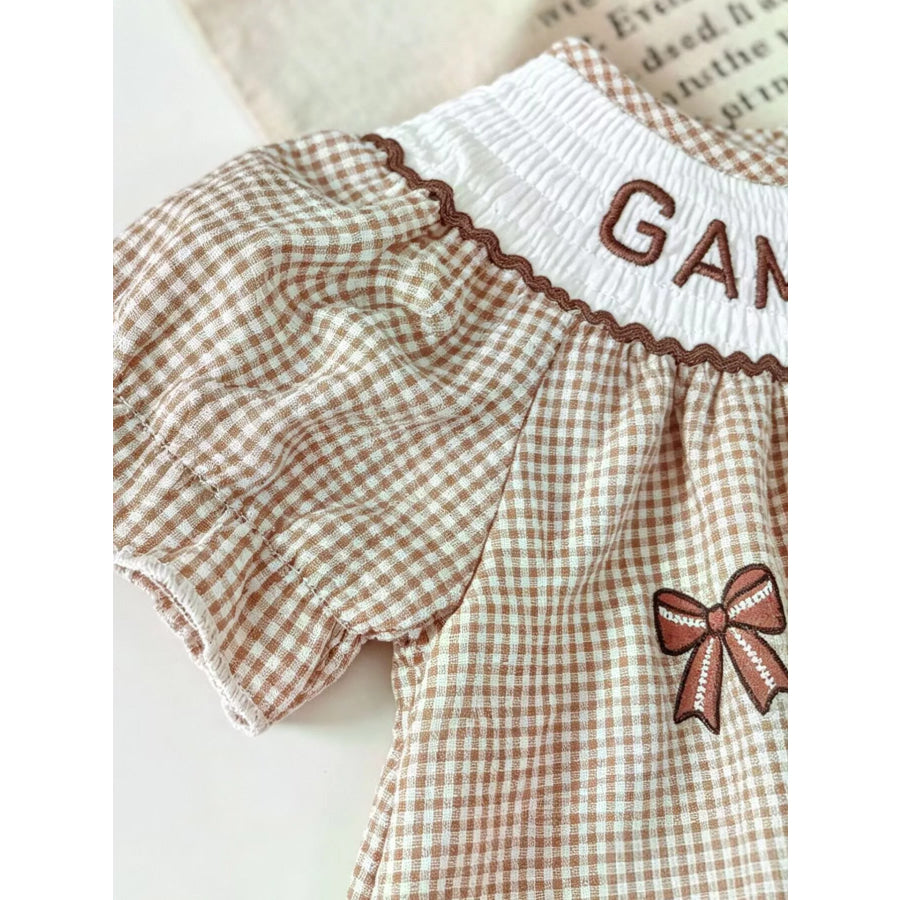 Children’s Gingham Football Puff Sleeve Dress Apparel and Accessories