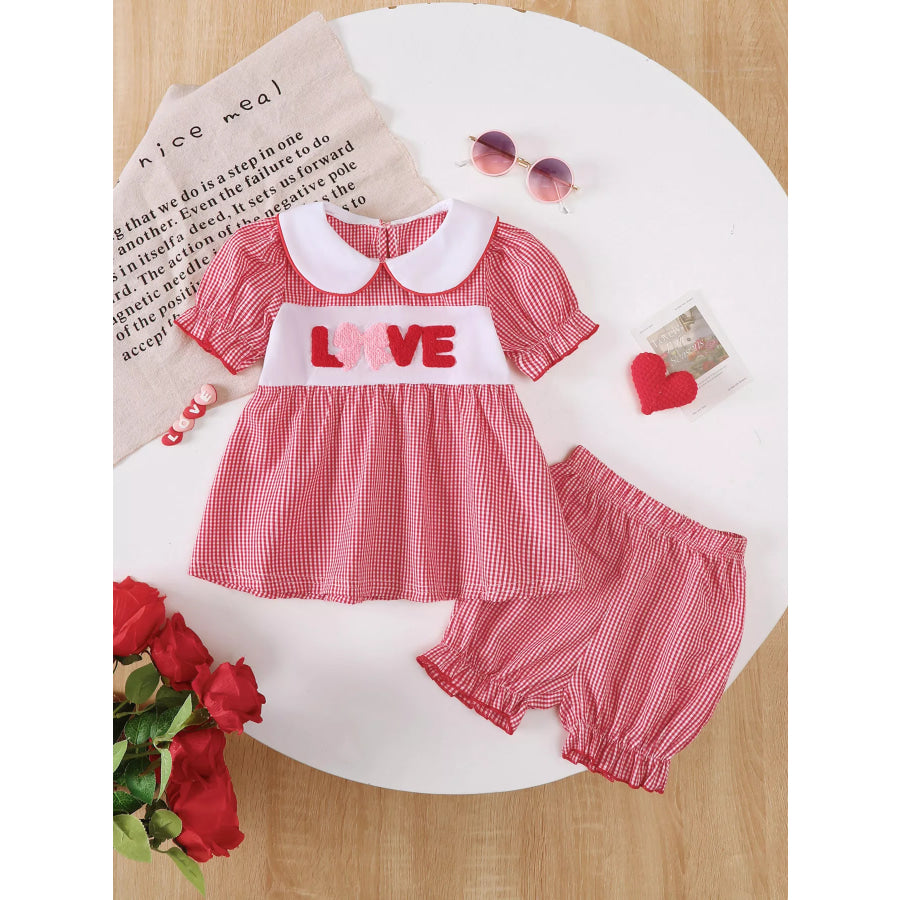 Children’s Gingham ’LOVE’ Top and Shorts Set Love / 6-12M Apparel and Accessories