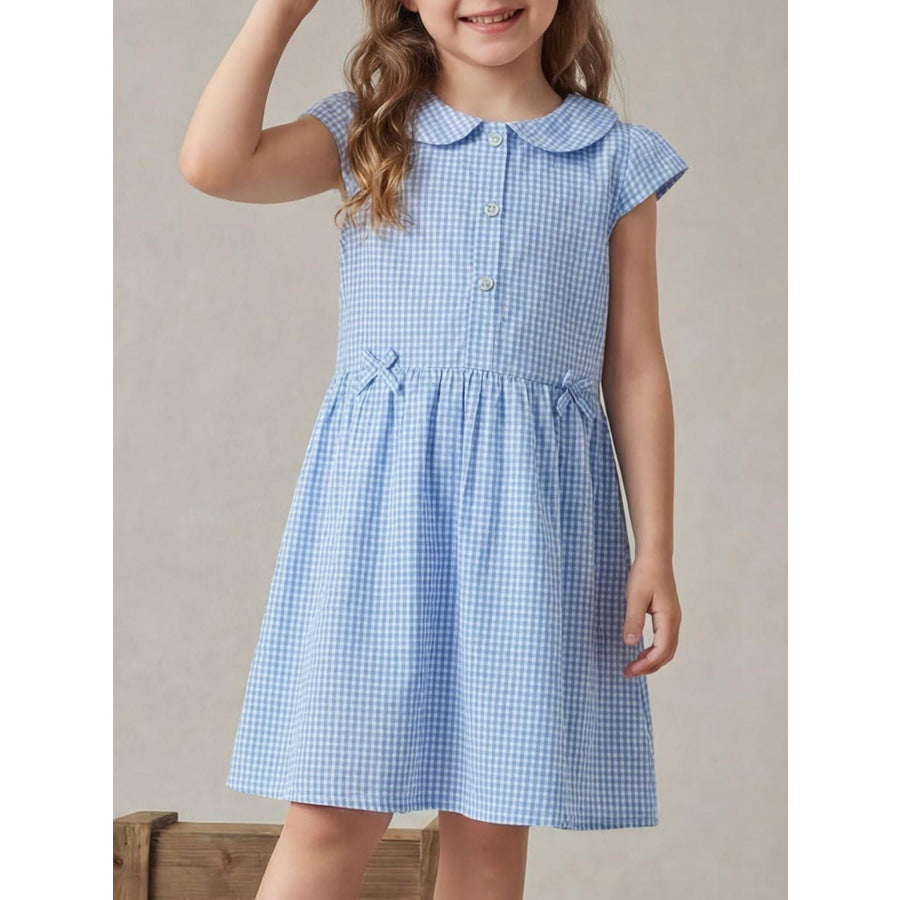 Children’s Gingham Peter Pan Collar Button-Front Dress Sky Blue / 2-3 Apparel and Accessories