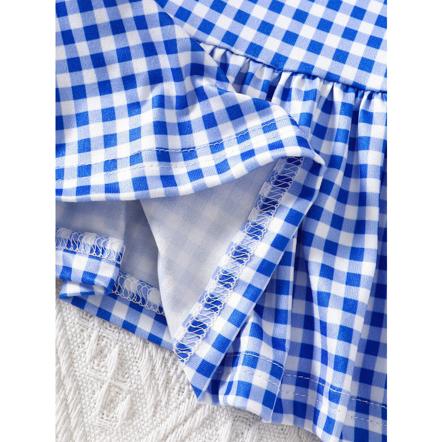 Children’s Gingham Polo Collar Ruffle Hem Dress Apparel and Accessories