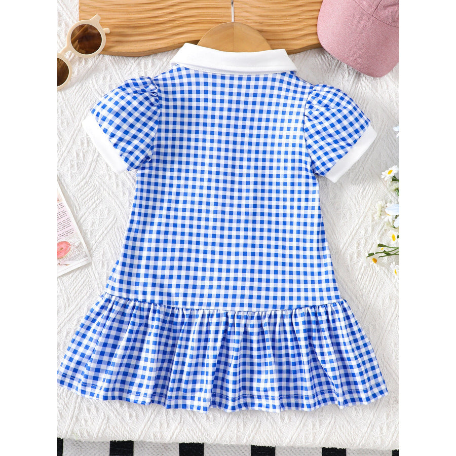 Children’s Gingham Polo Collar Ruffle Hem Dress Apparel and Accessories