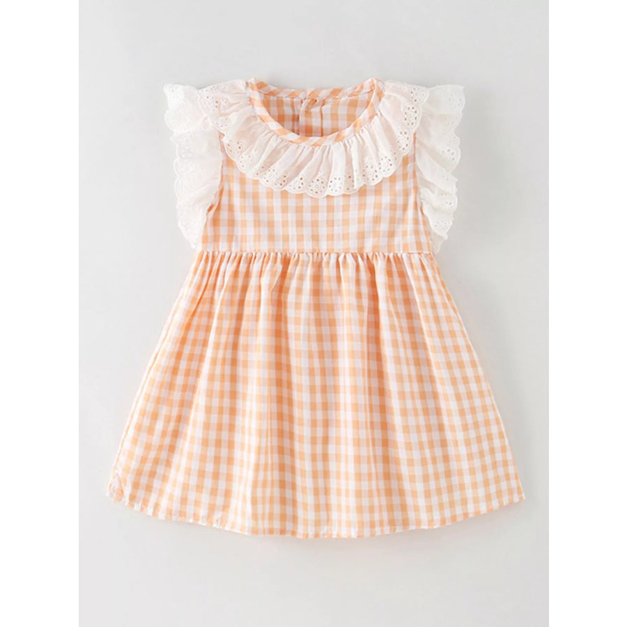 Children’s Gingham Ruffle Collar Sleeveless Dress Tangerine / 4T Apparel and Accessories
