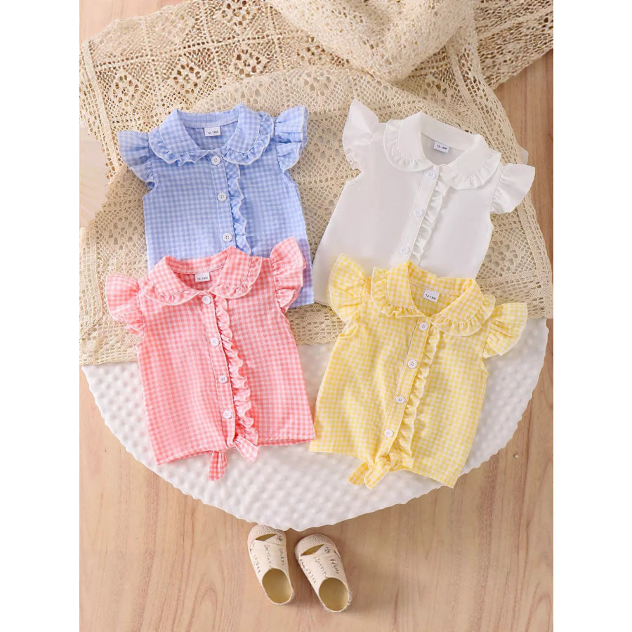 Children’s Gingham Ruffle Collar Sleeveless Shirt Apparel and Accessories