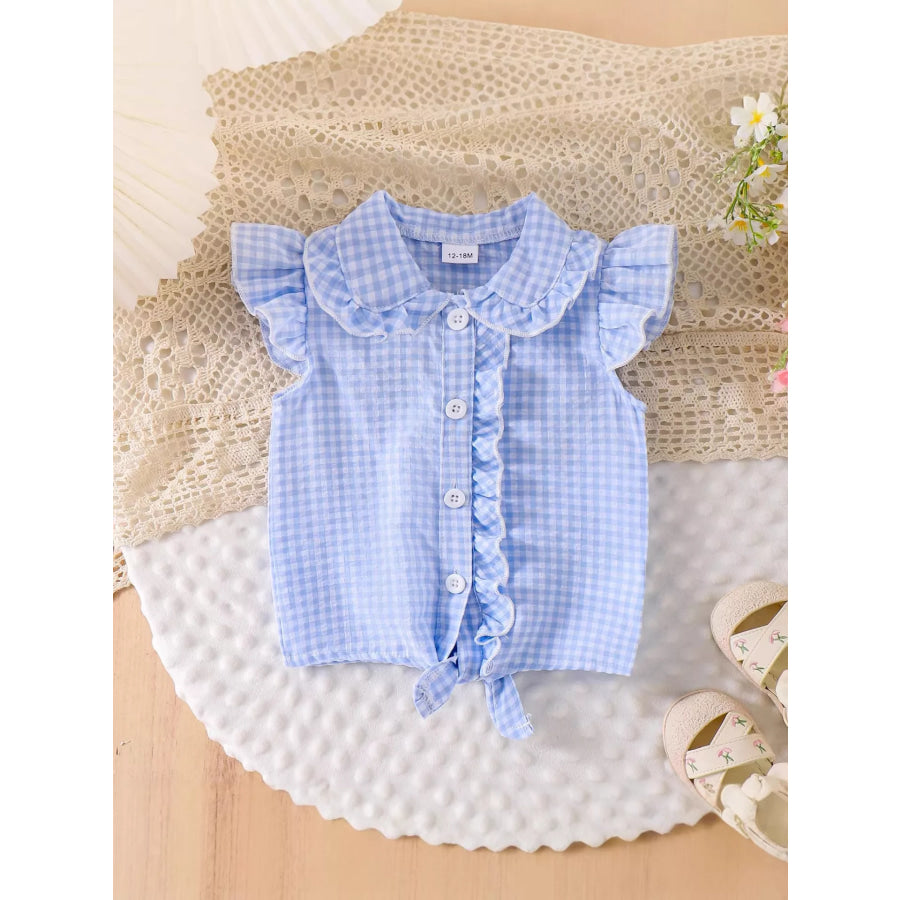Children’s Gingham Ruffle Collar Sleeveless Shirt Blue / 12-18M Apparel and Accessories