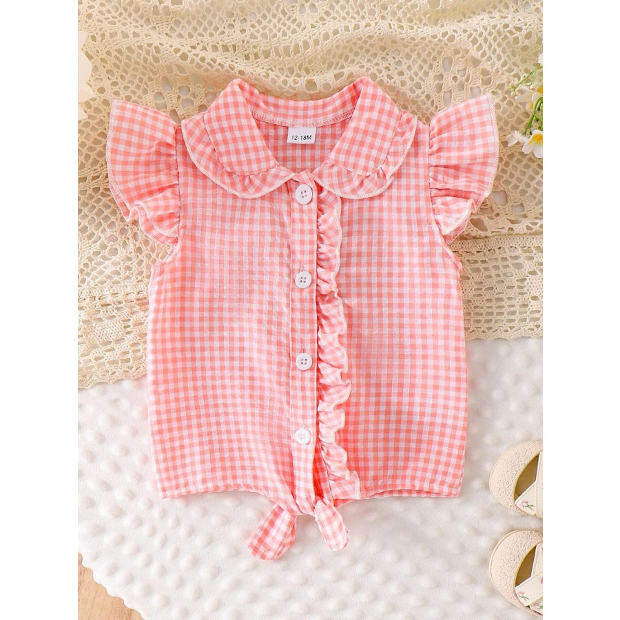 Children’s Gingham Ruffle Collar Sleeveless Shirt Pink / 12-18M Apparel and Accessories