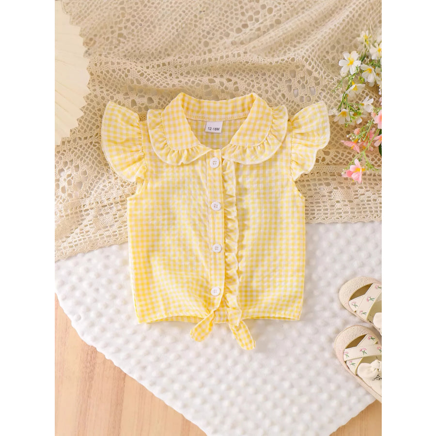 Children’s Gingham Ruffle Collar Sleeveless Shirt Yellow / 12-18M Apparel and Accessories