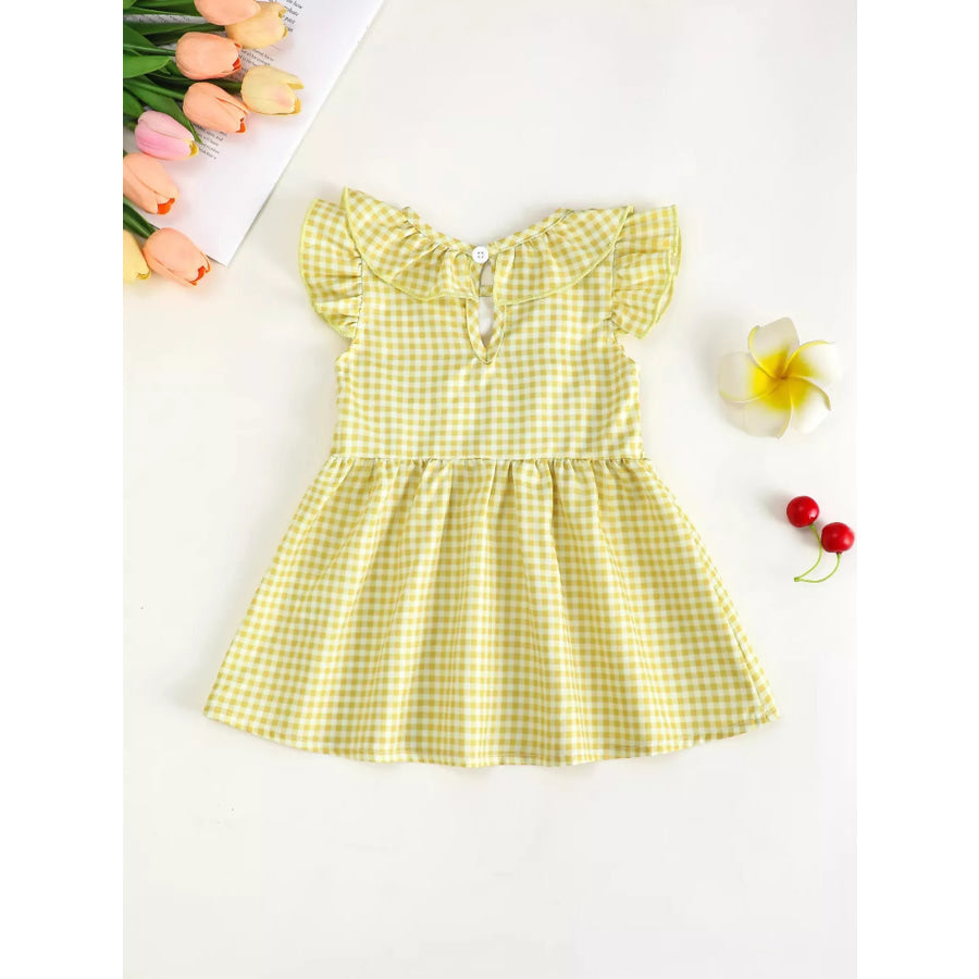 Children’s Gingham Ruffle Dress with Floral Appliques Apparel and Accessories