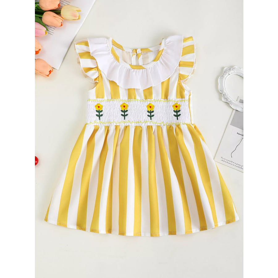 Children’s Gingham Ruffle Dress with Floral Appliques Orange / 6-12M Apparel and Accessories