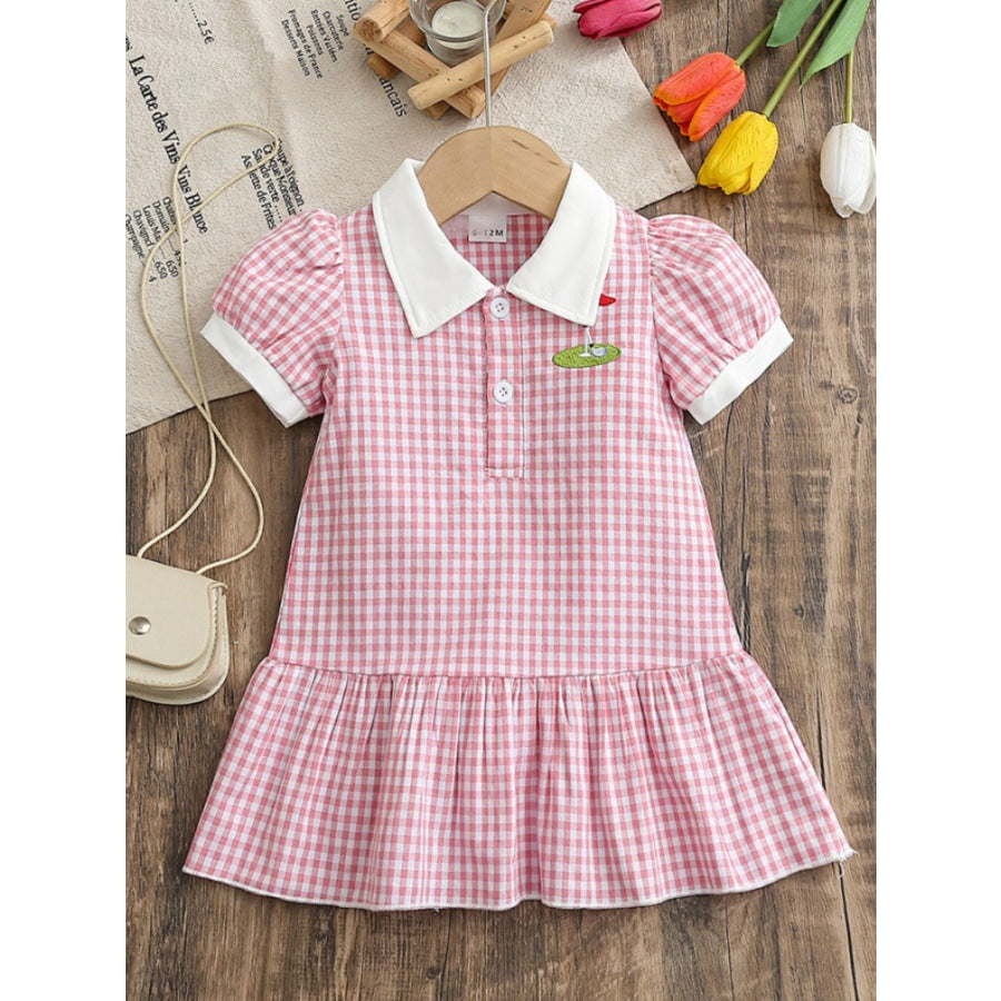 Children’s Gingham Ruffle Hem Polo Dress Blush Pink / 6-12M Apparel and Accessories