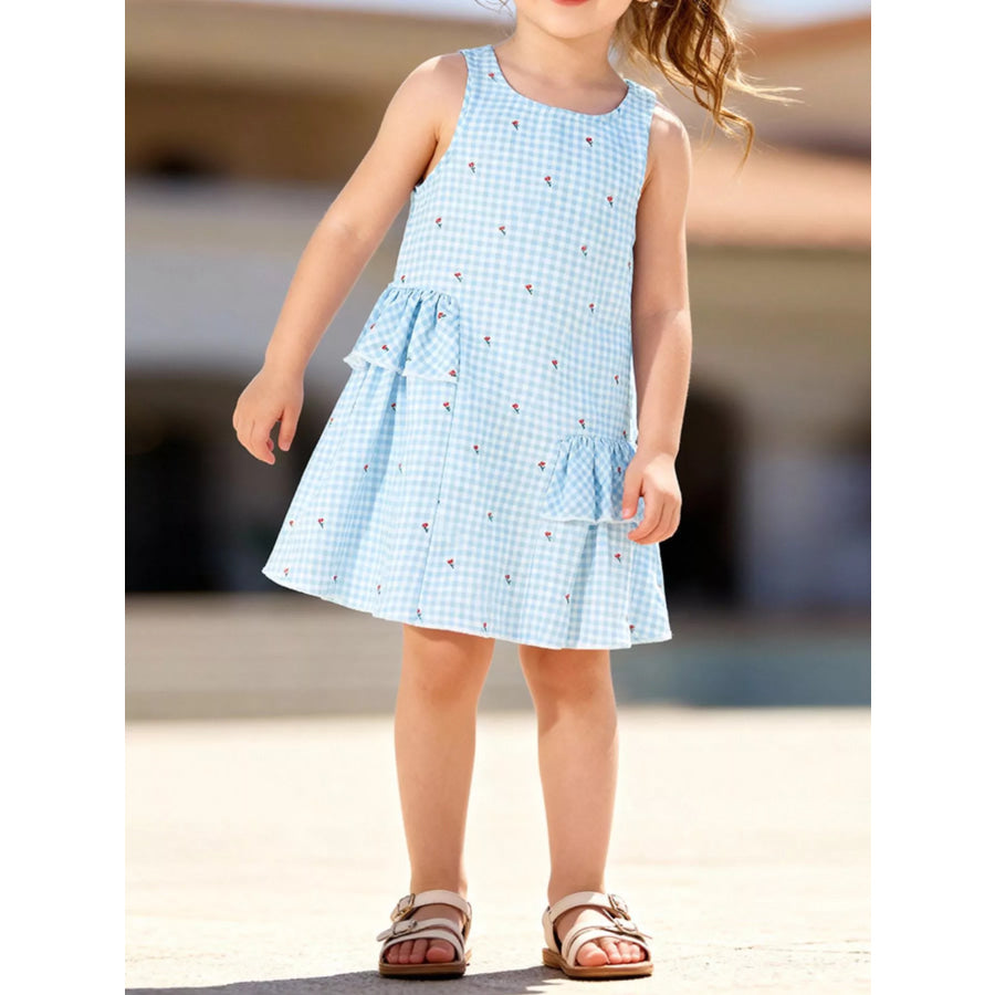 Children’s Gingham Ruffle Sleeveless Dress Pastel Blue / 2Y Apparel and Accessories