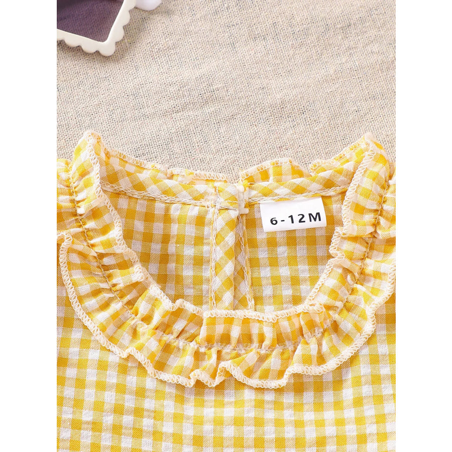 Children’s Gingham Ruffle Trim Sleeveless Top & Pants Set Light Yellow / 6-12M Apparel and Accessories