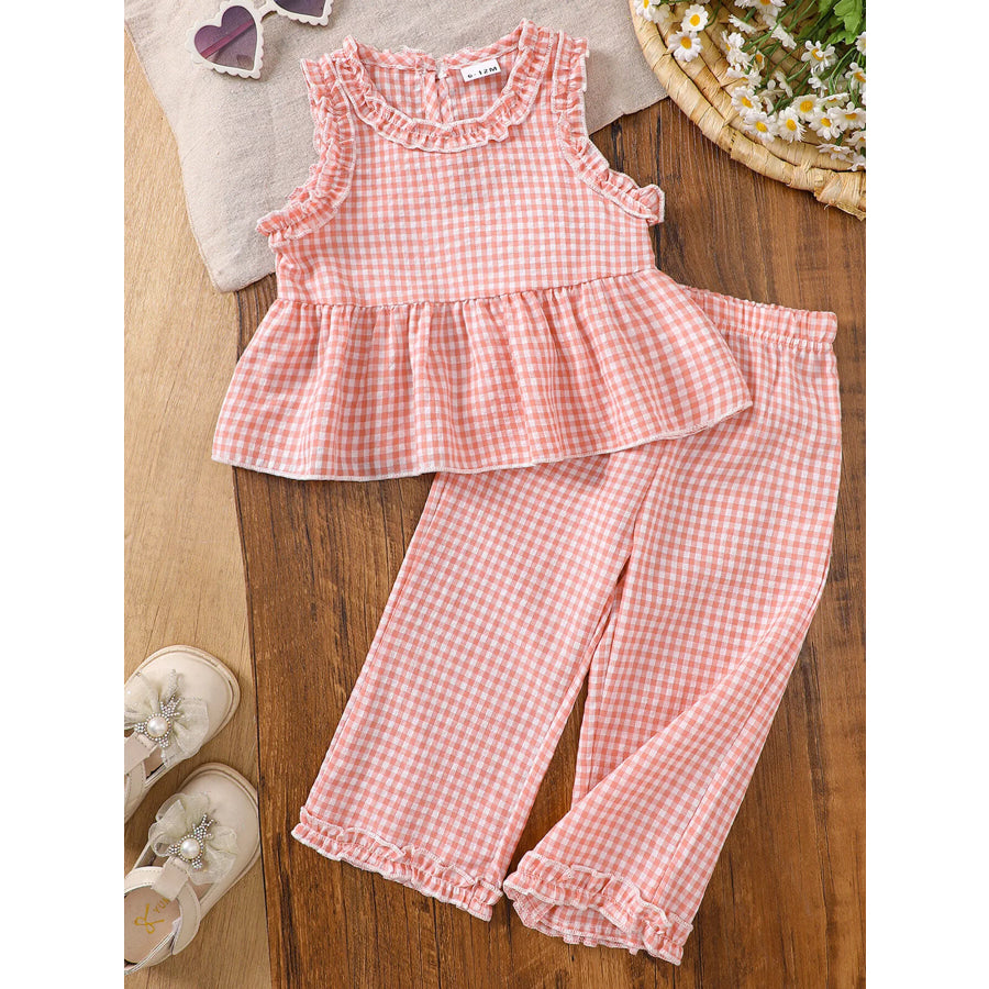 Children’s Gingham Ruffle Trim Sleeveless Top & Pants Set Pink / 6-12M Apparel and Accessories