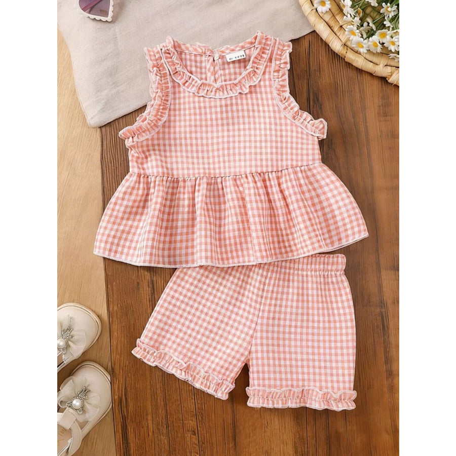 Children’s Gingham Ruffle Trim Tank Top & Shorts Set Blush Pink / 6-12M Apparel and Accessories