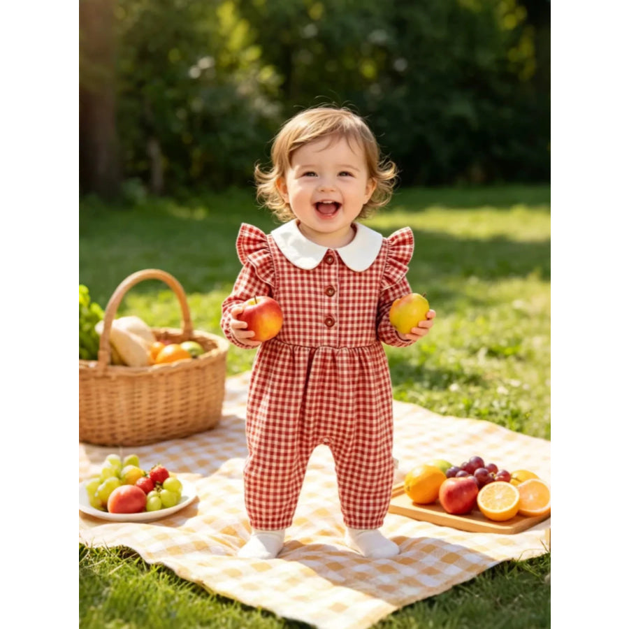 Children’s Gingham Ruffled Long Sleeve One-Piece Apparel and Accessories