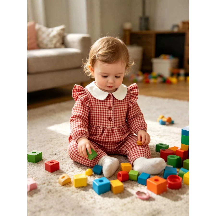 Children’s Gingham Ruffled Long Sleeve One-Piece Apparel and Accessories