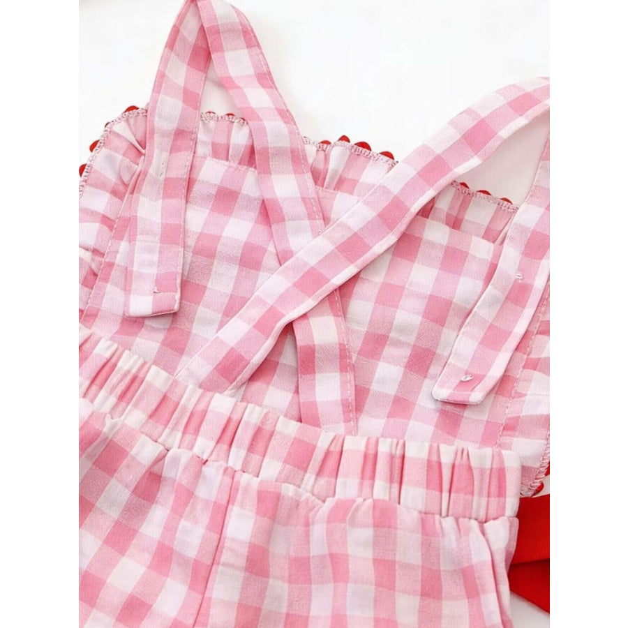 Children’s Gingham Soccer Ball Embroidered Ruffle Hem Jumpsuit Apparel and Accessories