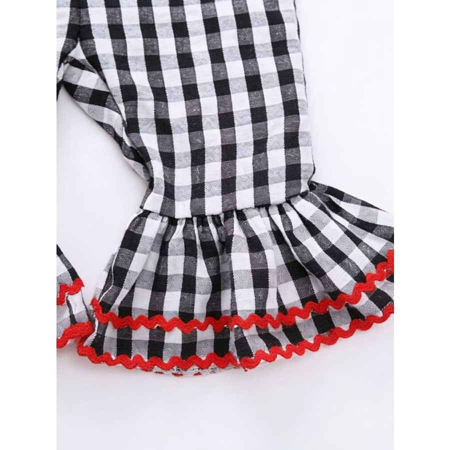 Children’s Gingham Soccer Ball Embroidered Ruffle Hem Jumpsuit Apparel and Accessories