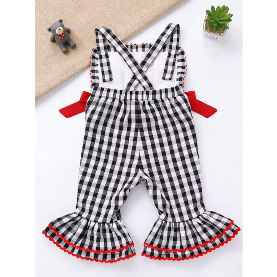 Children’s Gingham Soccer Ball Embroidered Ruffle Hem Jumpsuit Apparel and Accessories