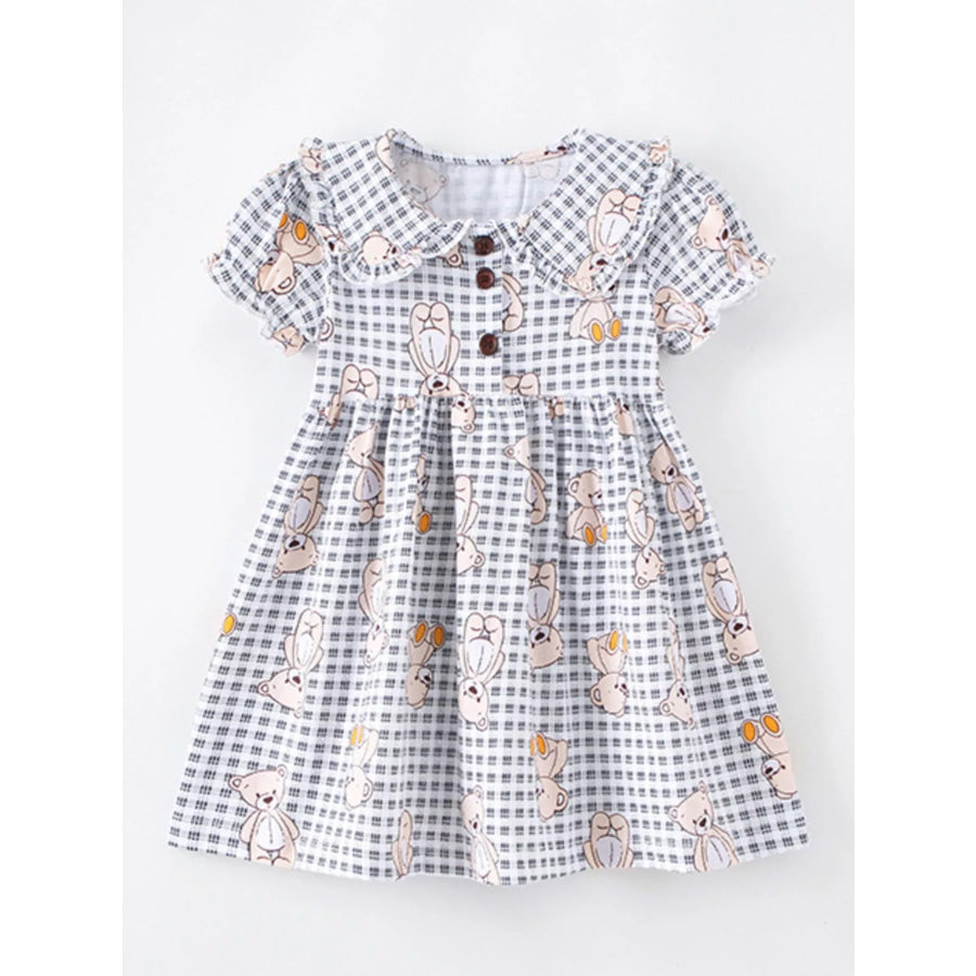 Children’s Gingham Teddy Bear Print Peter Pan Collar Dress Apparel and Accessories