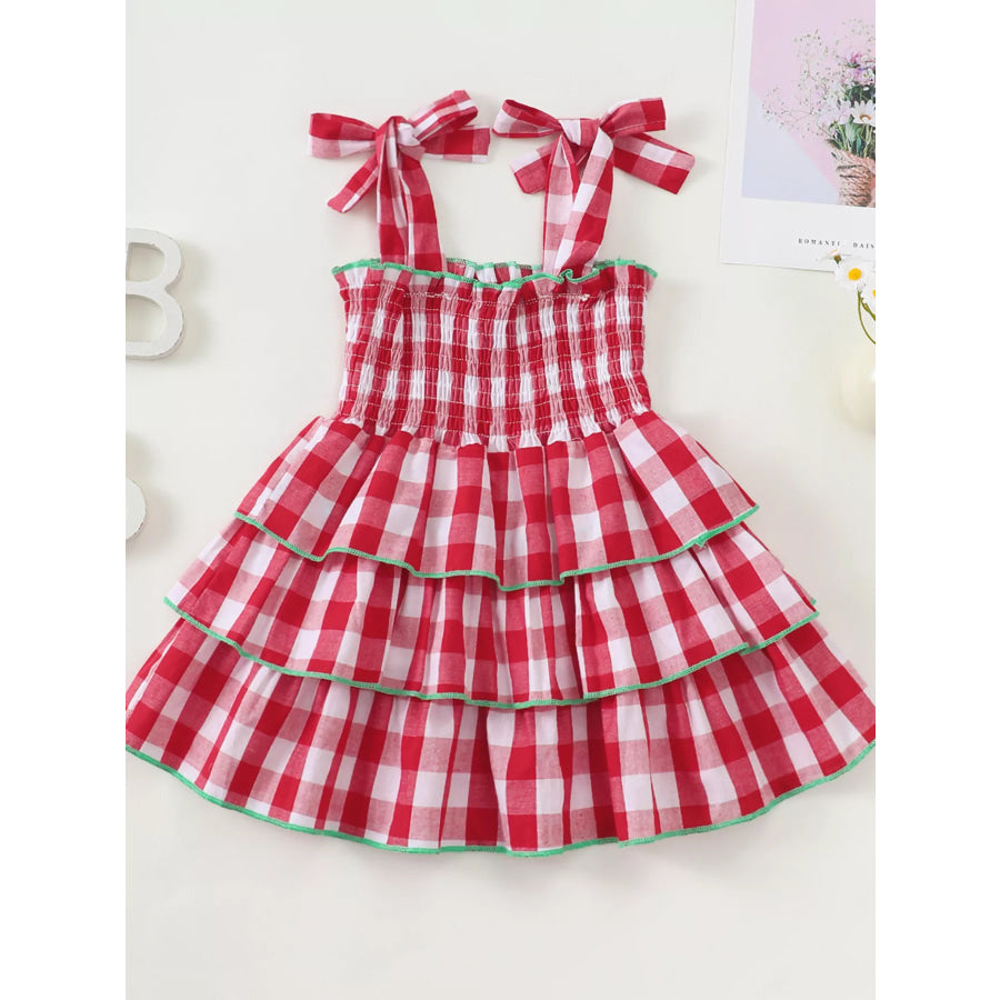 Children’s Gingham Tiered Dress with Bow Tie Straps Red / 6-12M Apparel and Accessories