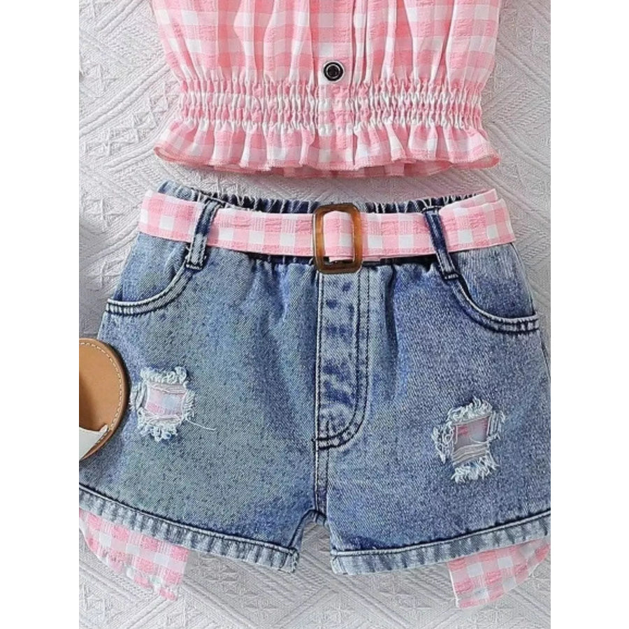 Children’s Gingham Top & Denim Shorts Set Apparel and Accessories