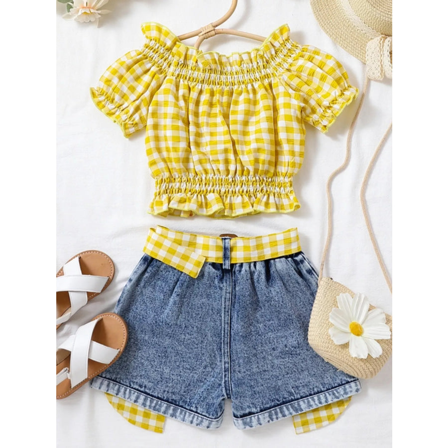 Children’s Gingham Top & Denim Shorts Set Apparel and Accessories