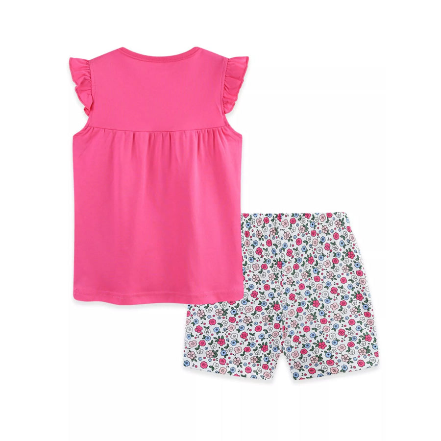 Children’s Giraffe Applique Ruffle Sleeve Top & Floral Shorts Set Apparel and Accessories