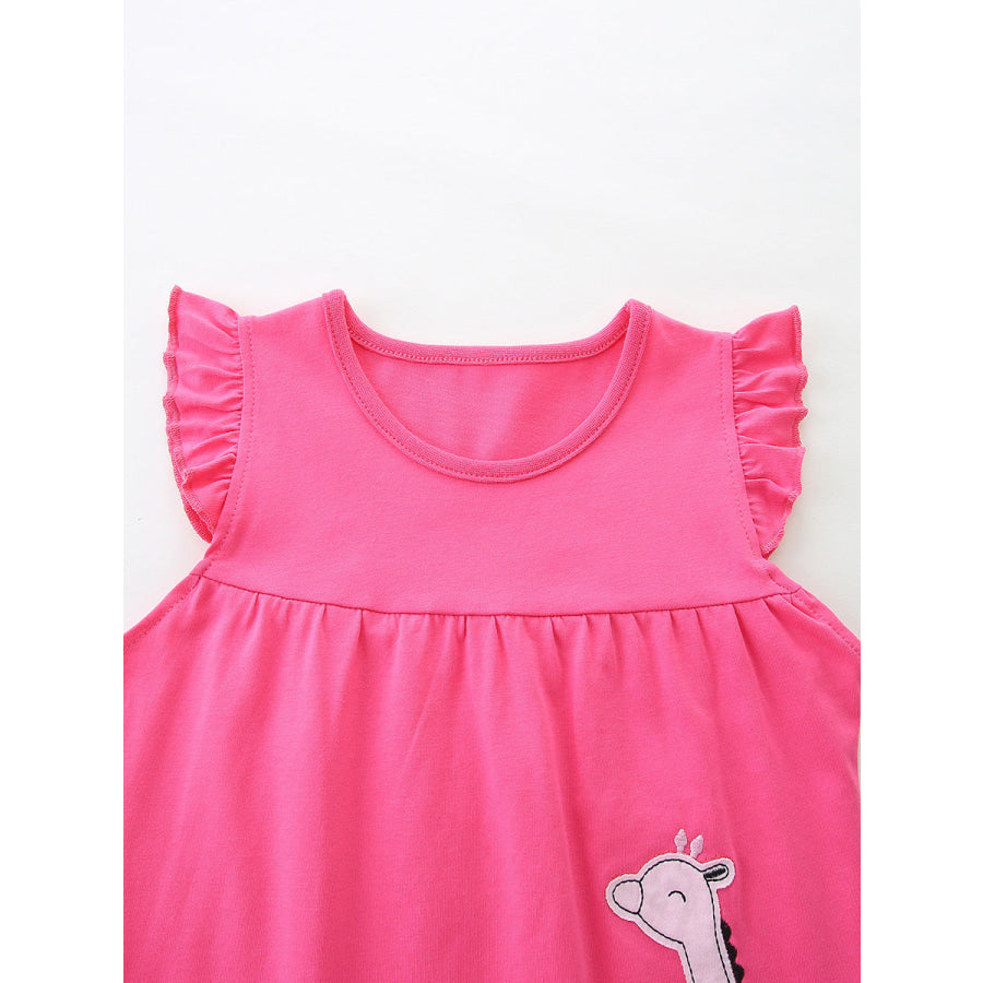Children’s Giraffe Applique Ruffle Sleeve Top & Floral Shorts Set Apparel and Accessories