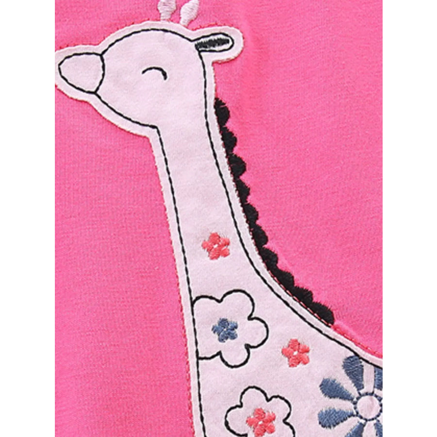 Children’s Giraffe Applique Ruffle Sleeve Top & Floral Shorts Set Apparel and Accessories