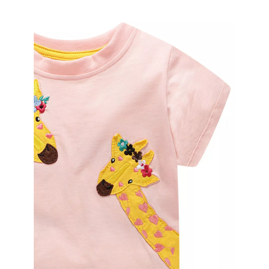 Children’s Giraffe Applique Short Sleeve T-Shirt Apparel and Accessories