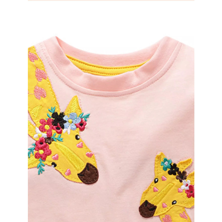 Children’s Giraffe Applique Short Sleeve T-Shirt Apparel and Accessories