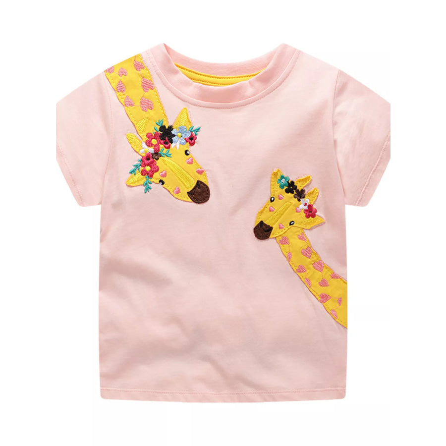Children’s Giraffe Applique Short Sleeve T-Shirt Blush Pink / 3T Apparel and Accessories