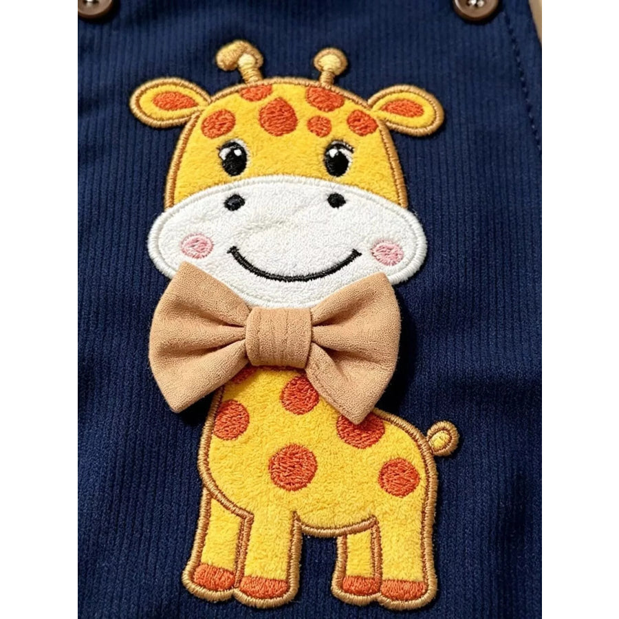 Children’s Giraffe Embroidered Corduroy One-Piece Apparel and Accessories