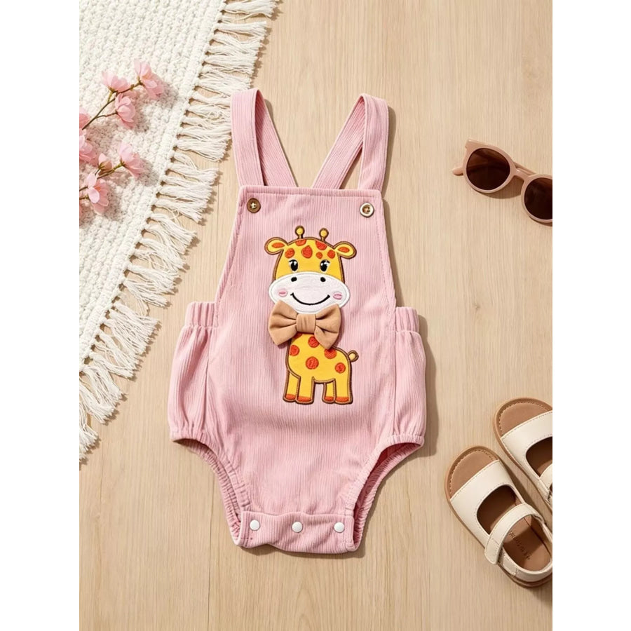 Children’s Giraffe Embroidered Corduroy One-Piece Pink / 0-3M Apparel and Accessories