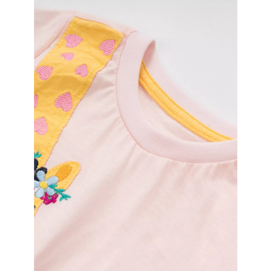 Children’s Giraffe Embroidered T-Shirt with Floral Accents Apparel and Accessories
