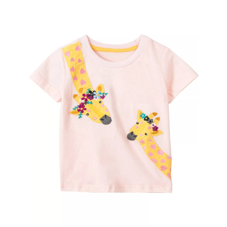 Children’s Giraffe Embroidered T-Shirt with Floral Accents Blush Pink / 4T Apparel and Accessories